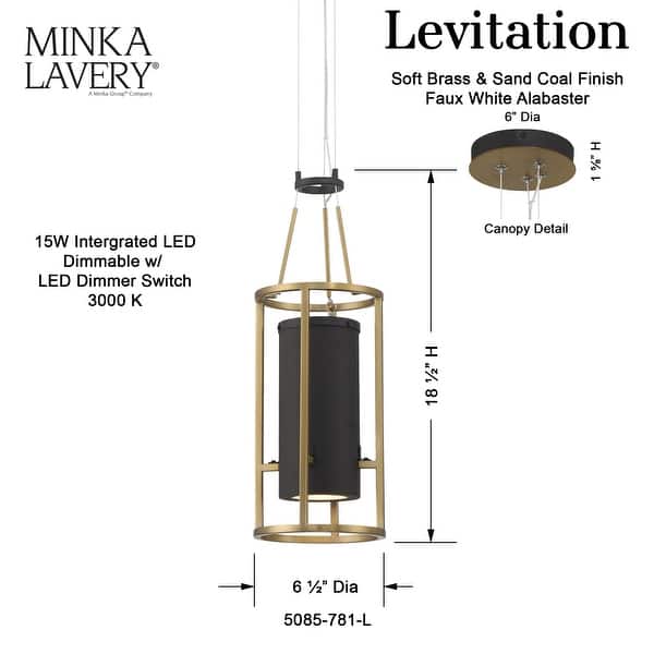 dimension image slide 0 of 2, Minka Lavery 5085-L Levitation 7" Wide LED Mini Pendant