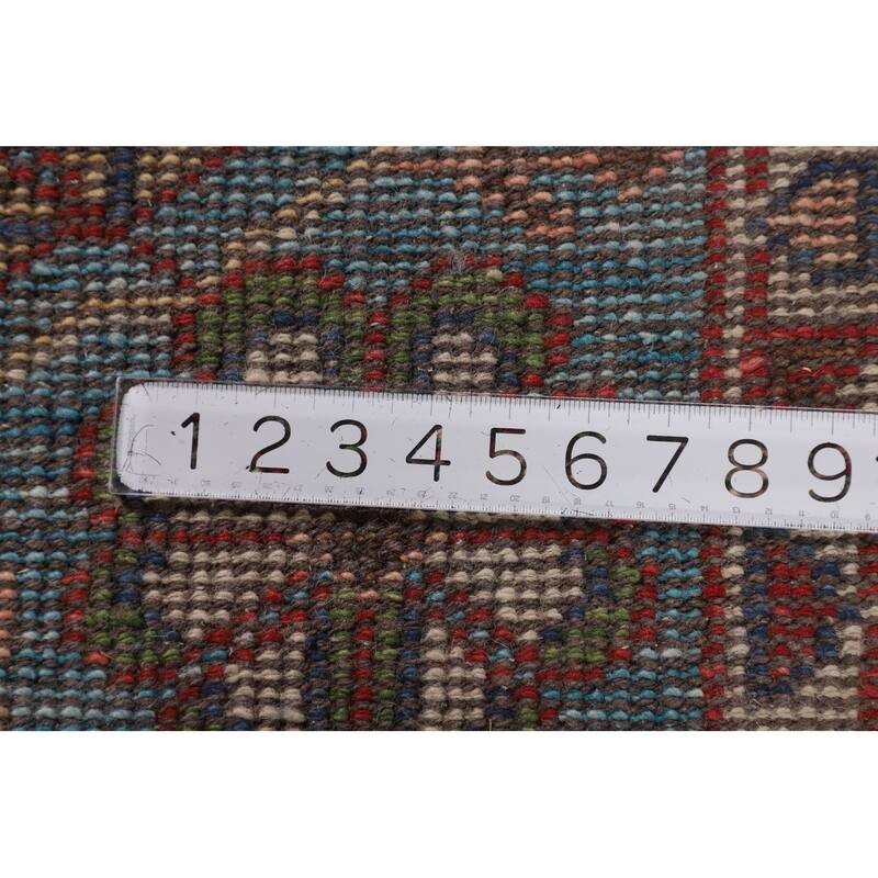 Blue Geometric Heriz Serapi Area Rug Hand-Knotted Wool Carpet - 8'10"x 11'10"