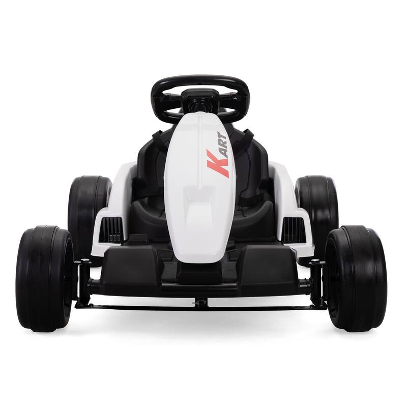 Cool Go-Kart Toy for Kids with Music, Black White Outdoor Exclusive Go-Kart for Kids with Protective Gear, 12V Ride on Car