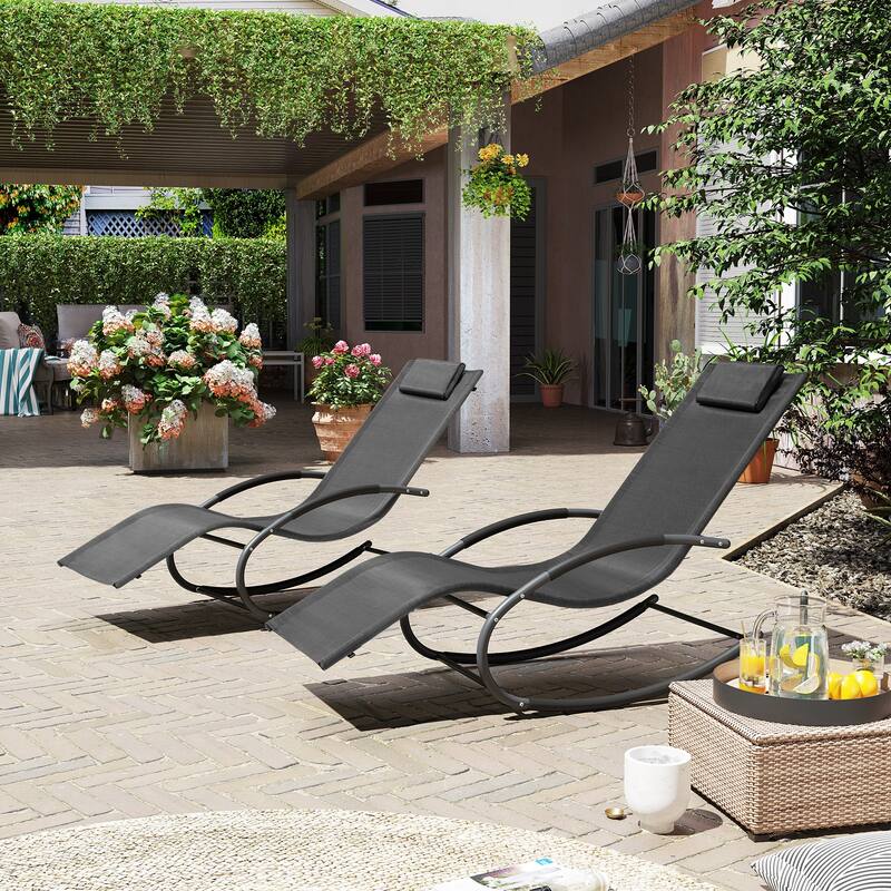 Outdoor Patio Rocking Chairs Curved Rocker Chaise Lounge Chairs (Set of ...