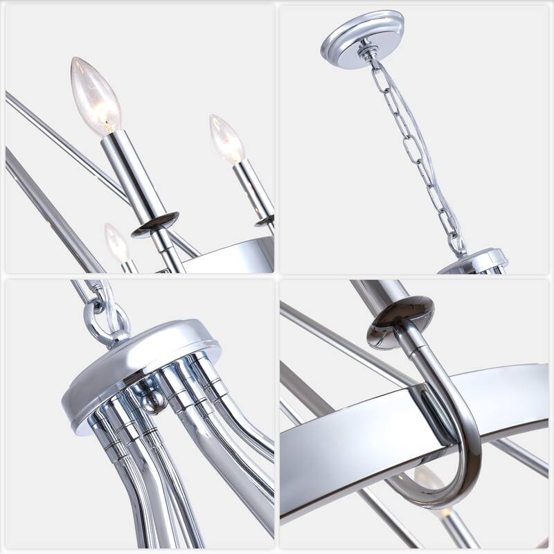 Bella Depot 28" 6-Light Silver Metal Chandelier Adjustable Pendant Light for Dining Room Bedroom