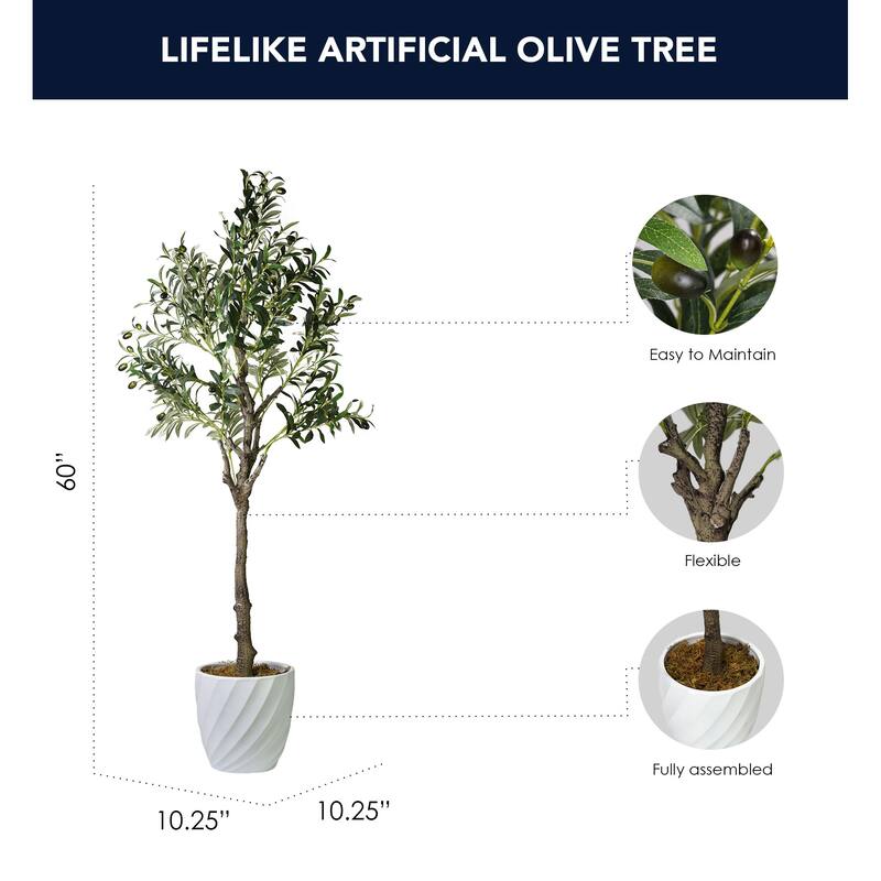 American Art Decor Artificial Faux Tree in White Tapered Ceramic Pot