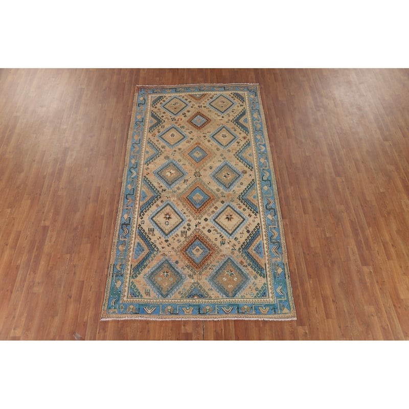Geometric Bakhtiari Vintage Persian Rug Hand-Knotted Wool Carpet - 5'1" x 9'7"
