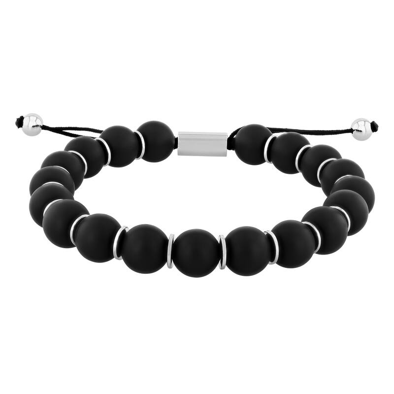 Steel Nation Stainless Steel Bead Bolo Bracelet - F - Black