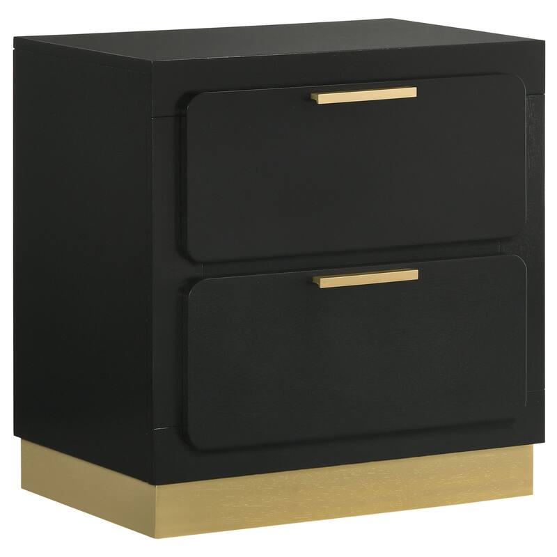Modern Black 2-Drawer Nightstand with Gold Accents