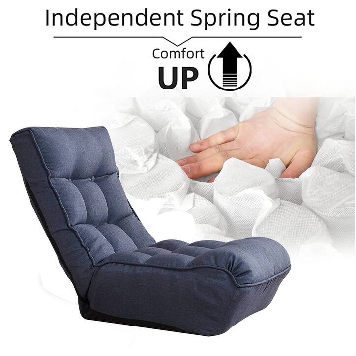 Navy Modern 23.6" High Back Upholstered Adjustable Foldable Buttons Tufted Lounge Chair with Comfortable Backrest