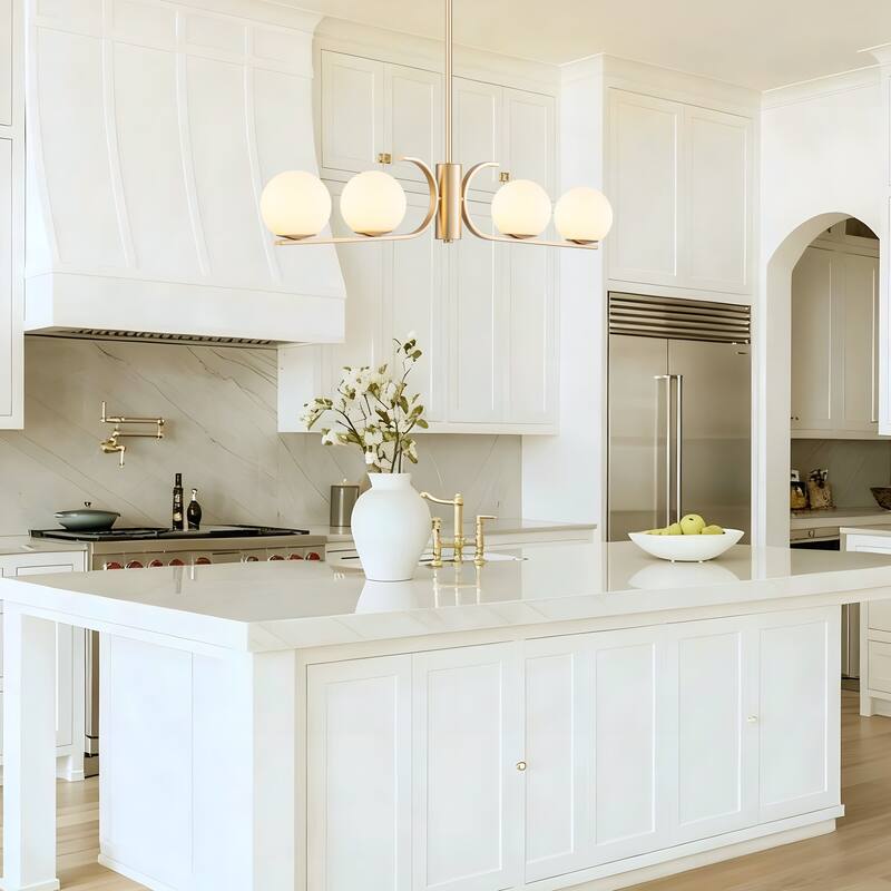 Starsky 4-Light Modern Linear Chandelier with Globe Glass for Kitchen Island