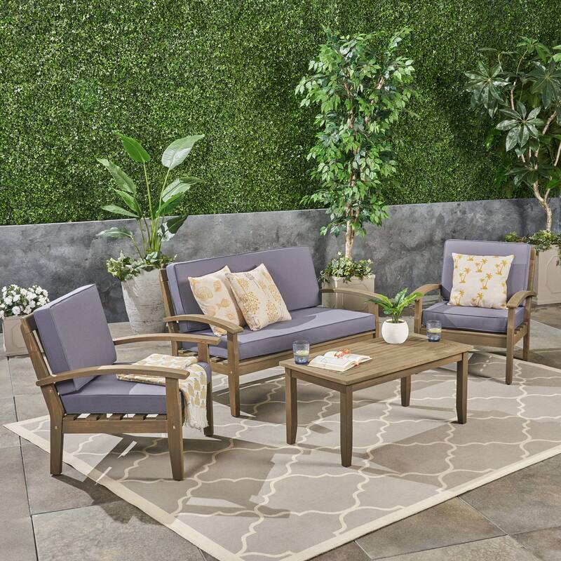 Peyton 4-piece Outdoor Wooden Chat Set by Christopher Knight Home - Dark Grey
