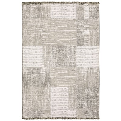 Style Haven Grayton Textured Geometric Beige/ Black Indoor-Outdoor Fringe Edge Rug