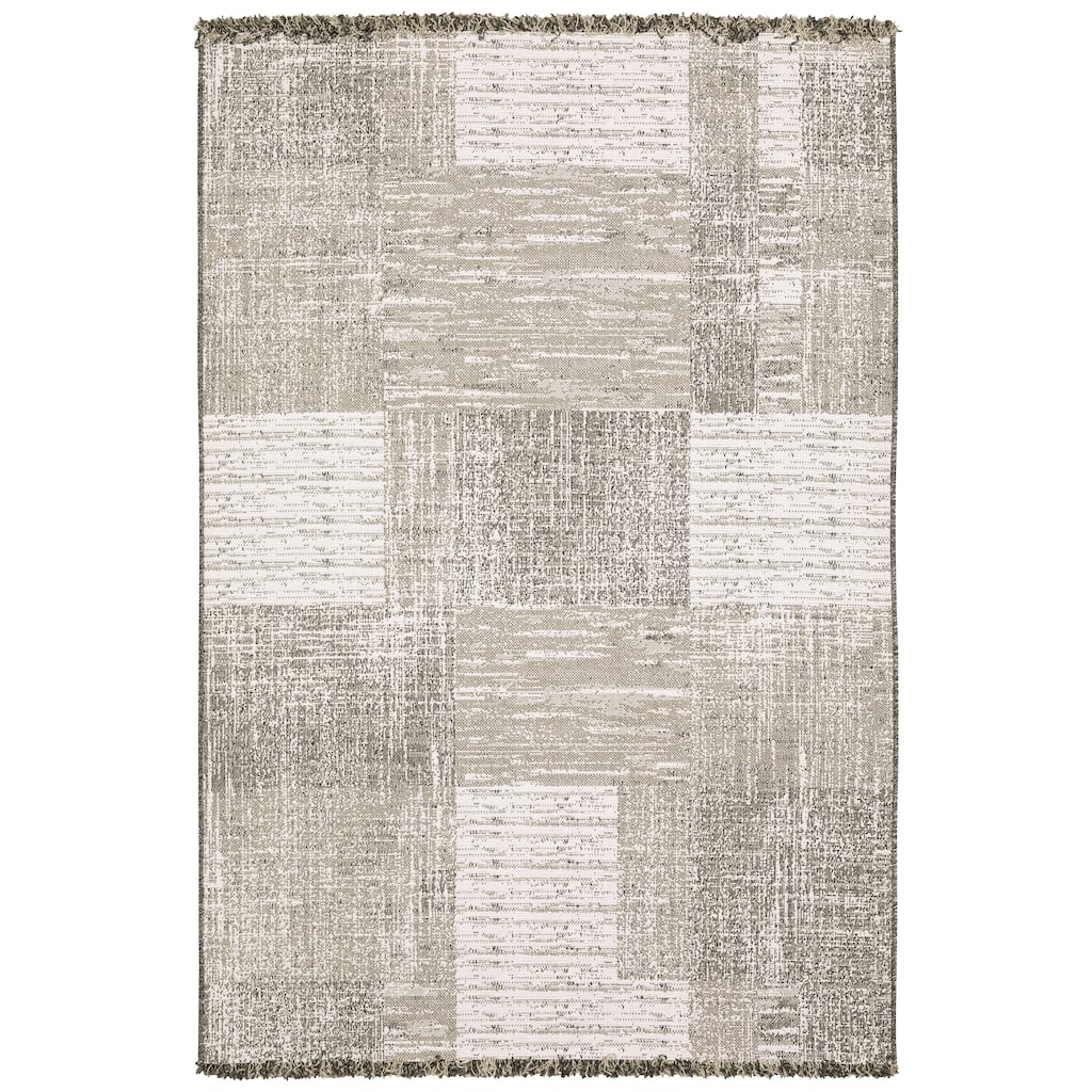 Style Haven Grayton Textured Geometric Beige/ Black Indoor-Outdoor Fringe Edge Rug