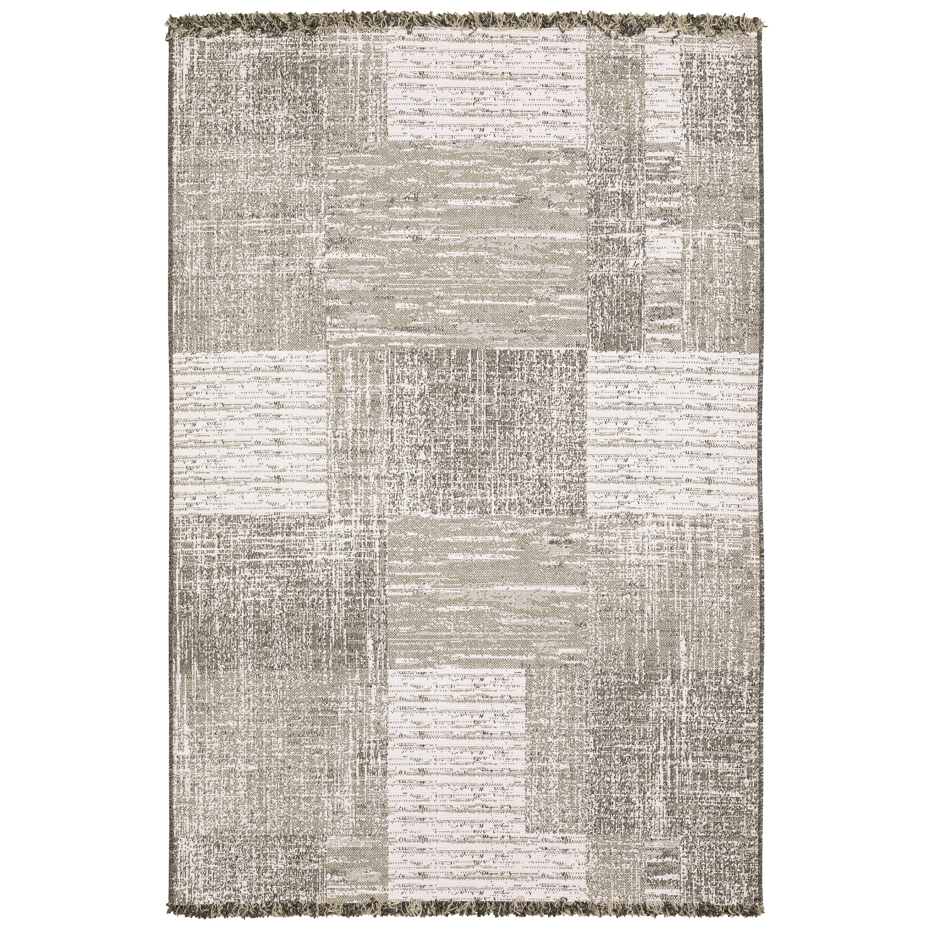 Style Haven Grayton Textured Geometric Beige/ Black Indoor-Outdoor Fringe Edge Rug