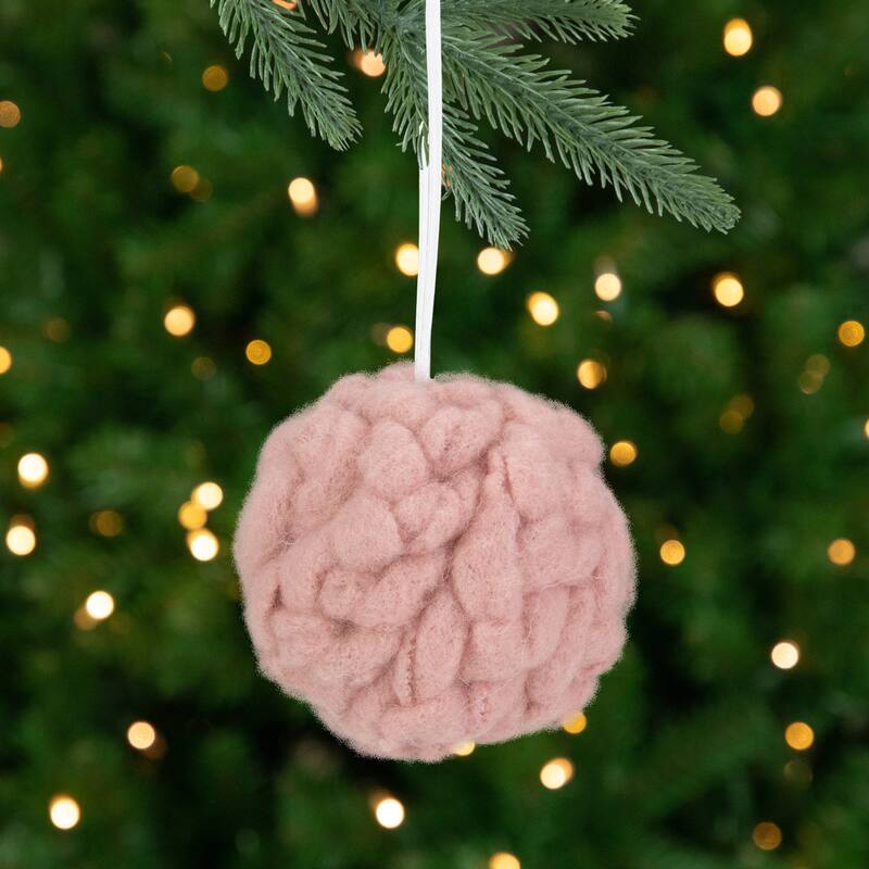 3.75" Pink Woven Yarn Ball Hanging Christmas Ornament