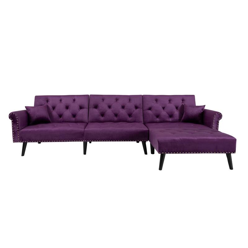 2 Pieces Convertible Reversible Sectional Sofa Velvet Sofa Sleeper Chaise