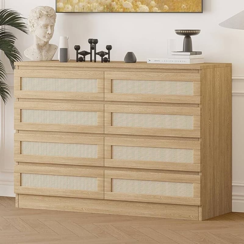 8 Drawer Rattan Double Storage Dresser for Bedroom - Brown