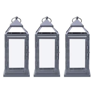 Elements Set of 3 Gray Lanterns, 12 Inch