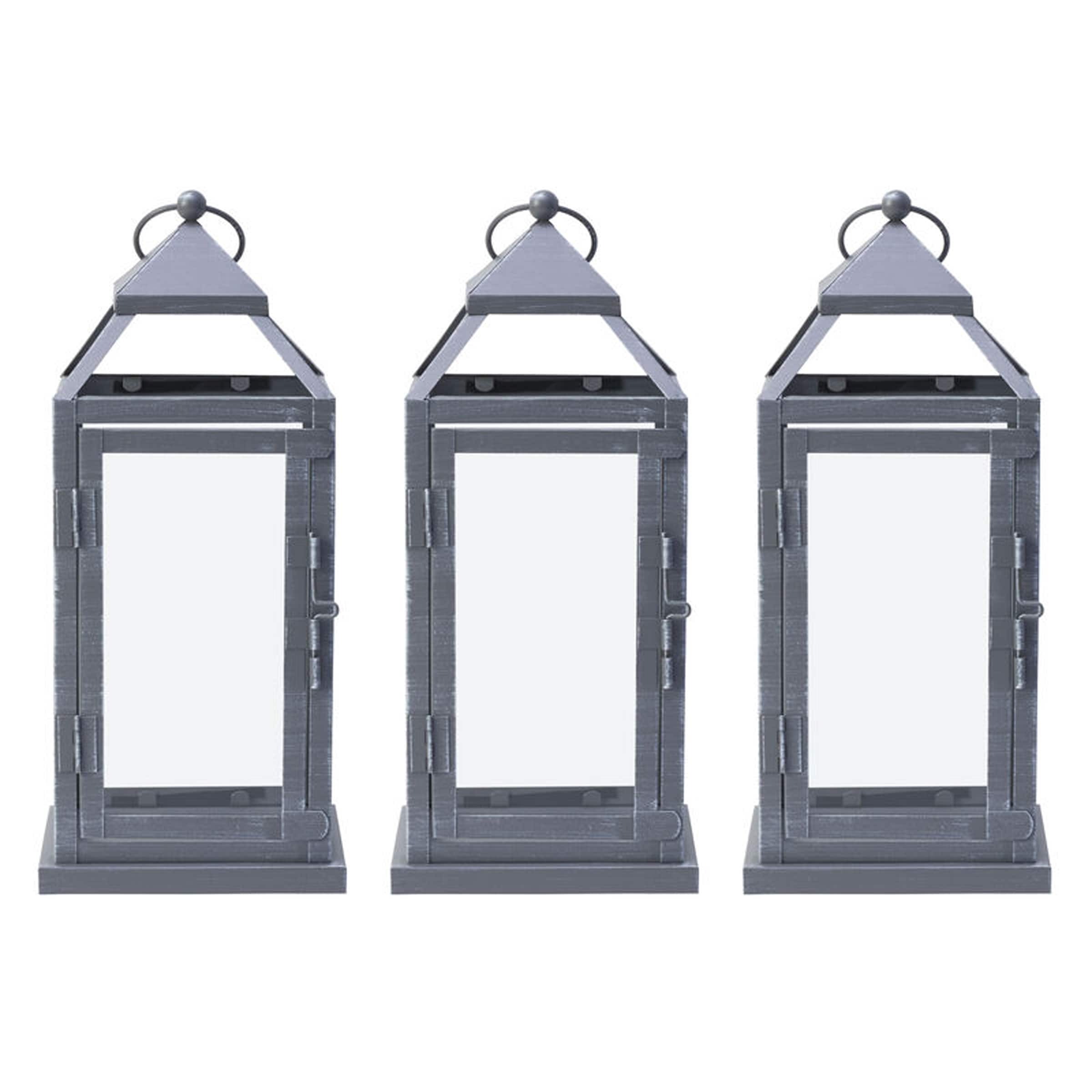 Elements Set of 3 Gray Lanterns, 12 Inch
