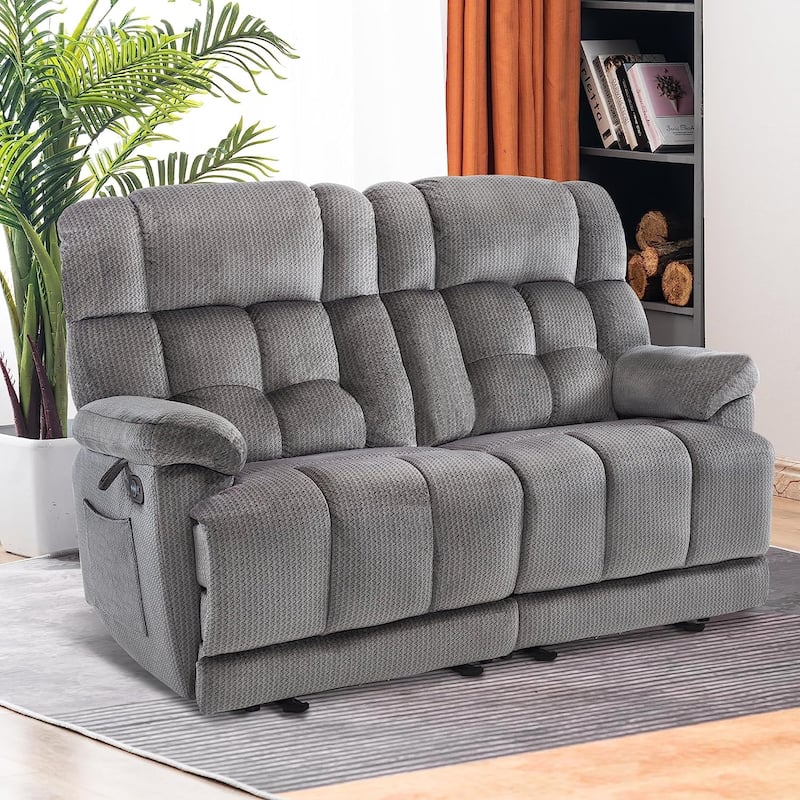 MCombo Electric Power Reclining Loveseat Sofa with Heat and Massage, Fabric 6237