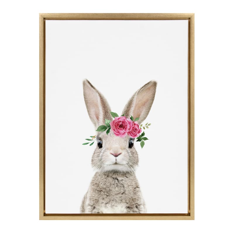 Kate and Laurel Sylvie Flower Crown Bunny Framed Canvas by Amy Peterson