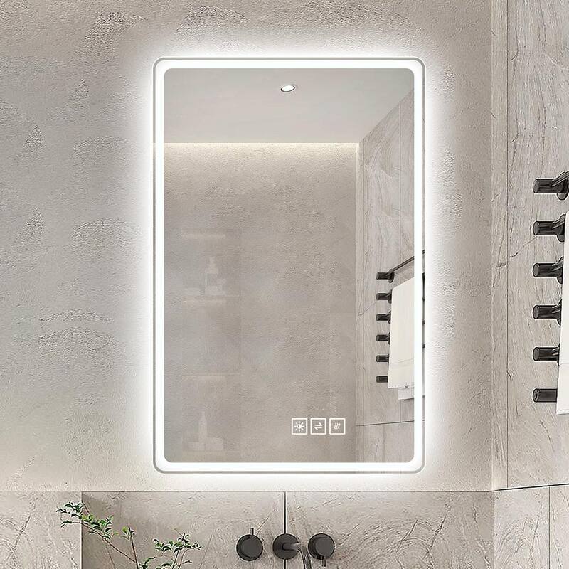 48x32 Inch LED Bathroom Mirror with Anti-Fog, 3 Colors, and 5-Level Dimming - Clear - Clear