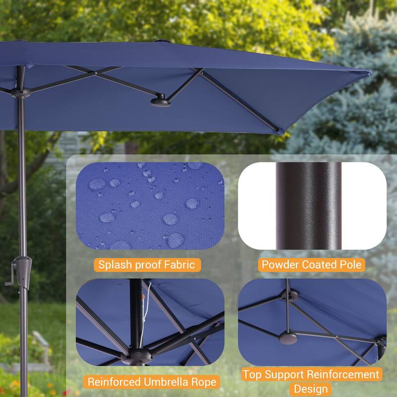 LIVOOSUN 10 x 6.5Ft Large Double-Sided Rectangular Outdoor Patio Market Umbrella with Crank, Gray