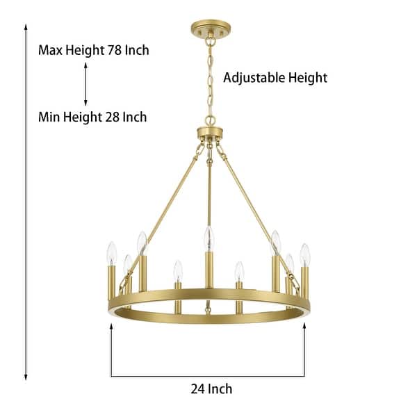 dimension image slide 3 of 5, Acroma 9-light Modern Farmhouse Wagon Wheel Chandelier for Dining room - 24 inches