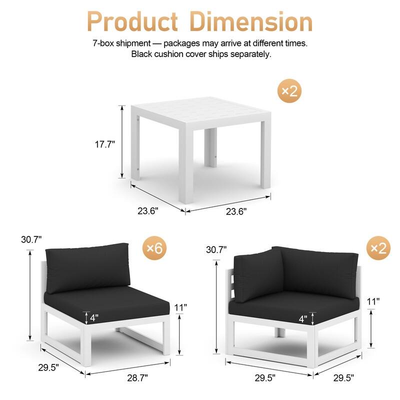FINCATI Outdoor Furniture Aluminum Patio Set White Aluminum Outdoor Sofa with Thick Cushions and 29 Inch Deep Seat