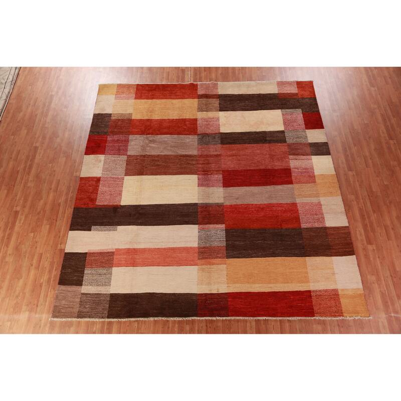 Modern Gabbeh Kashkoli Vegetable Dye Square Rug Handmade Wool Carpet - 10'10"x 11'2"