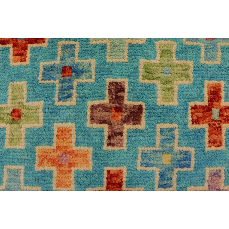Eclectic Balochi Galvan Blue/Rust Hand Knotted Wool Rug - 3'4'' x 4'11''