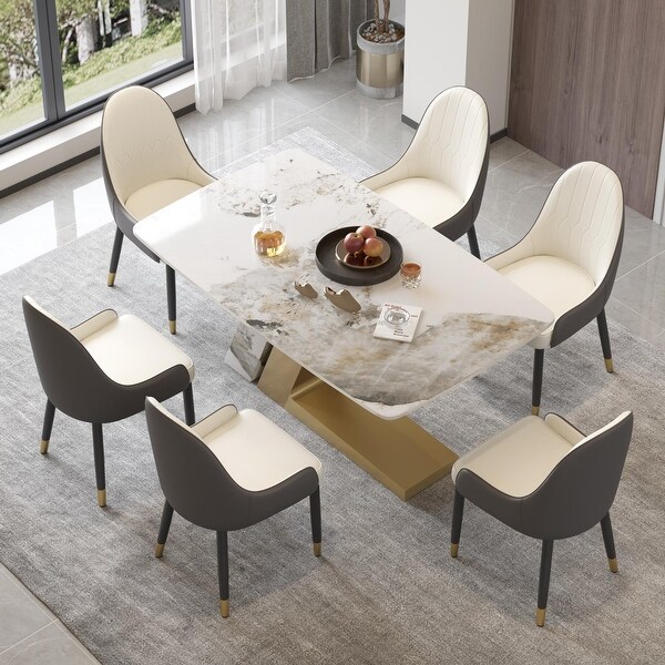 Modern and Luxury White Dining Table, with Rectangular Sintered