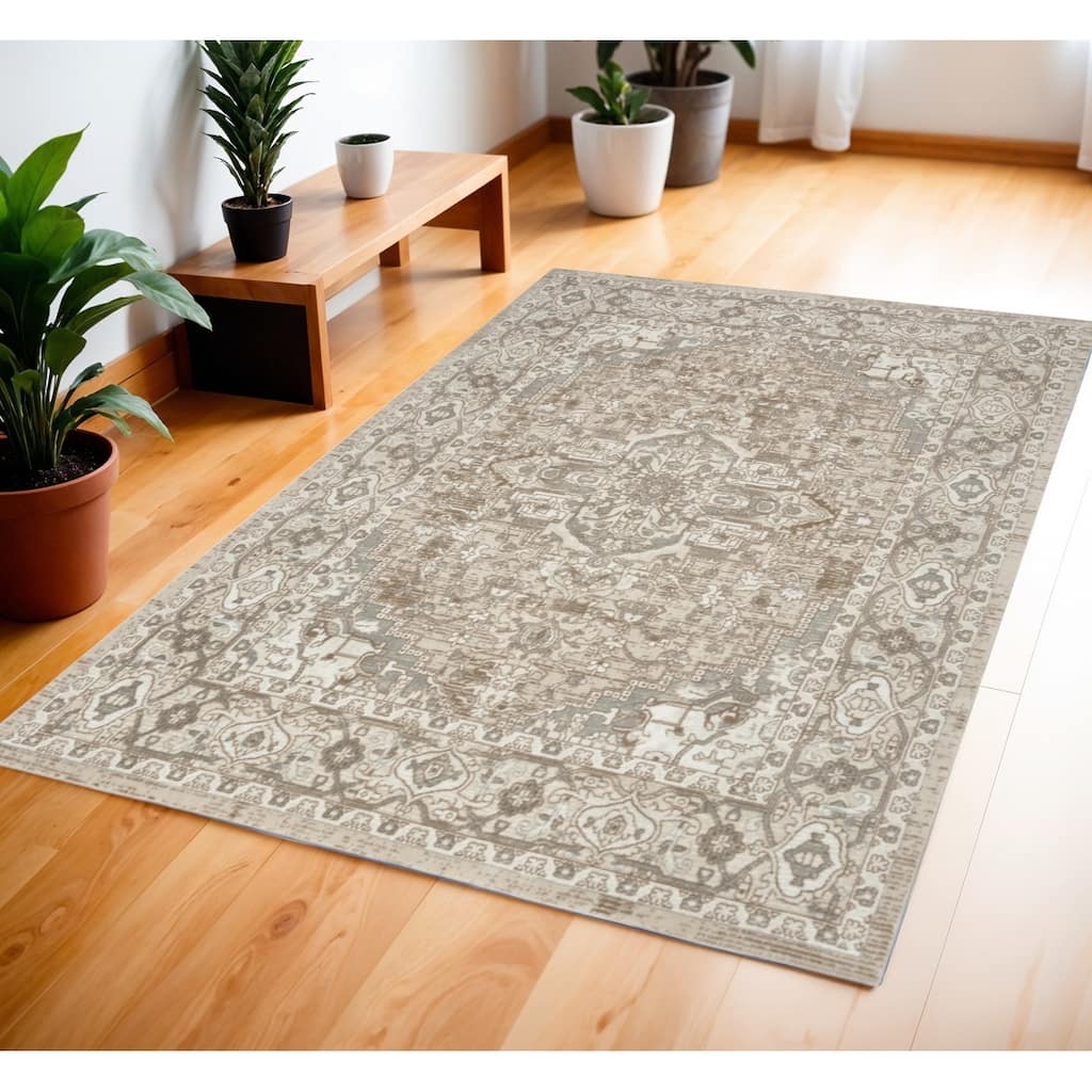 Power Loomed Distressed Traditional Area Rug