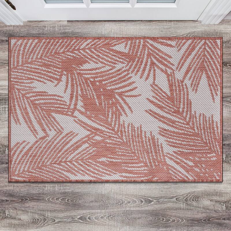 World Rug Gallery Contemporary Distressed Leaves Textured Flat Weave Indoor/Outdoor Area Rug - 2'x3' - Terra
