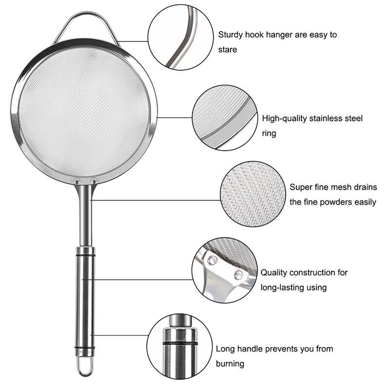 Stainless Steel Fine Mesh Strainer Colander Flour Sifters with Handle - Silver Tone - 4"