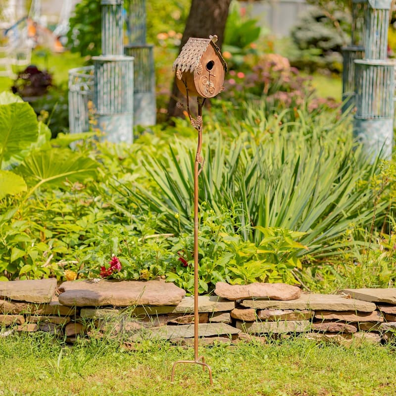 Country Style Iron Birdhouse Stake "Farm House"