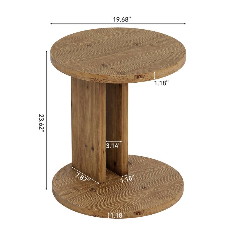 19.68" Round C-Shaped Solid Wood End Table