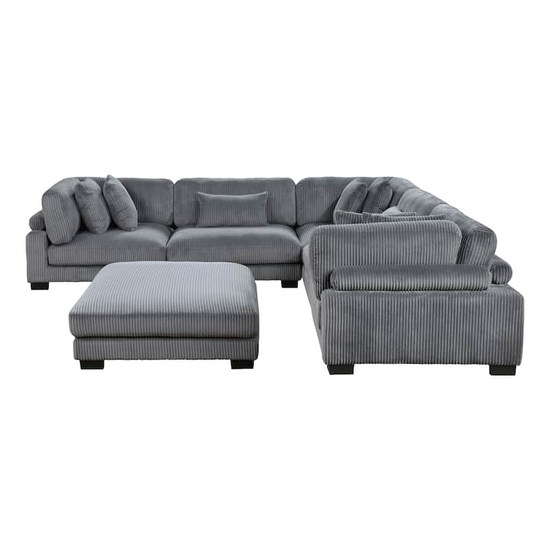 Braidy Corduroy 6-Piece Modular Sectional Sofa with Ottoman