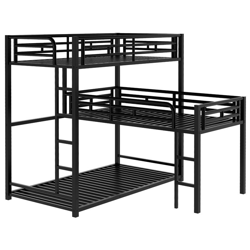 LShaped Triple Bunk Bed, Metal Triple Twin Size Bunk Bedframe with