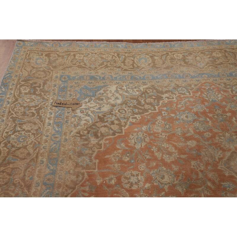 Orange Kashan Persian Vintage Area Rug Hand-Knotted Wool Carpet - 9'7"x 13'5"