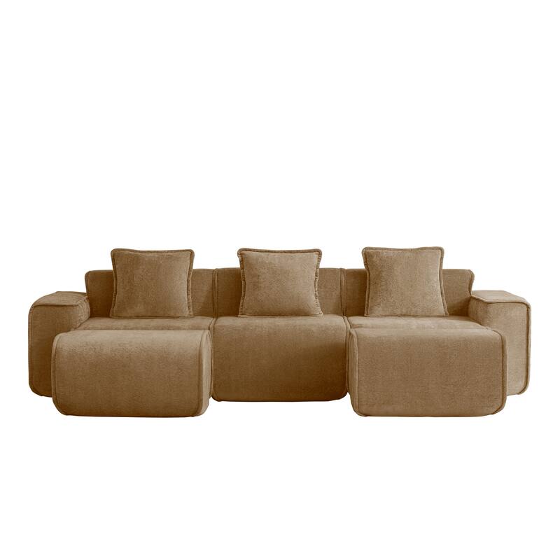 GDFStudio - Streamlined Velvet 3-Seater 108.66" U-Shaped Modular Boneless Sofa with 2 Ottomans