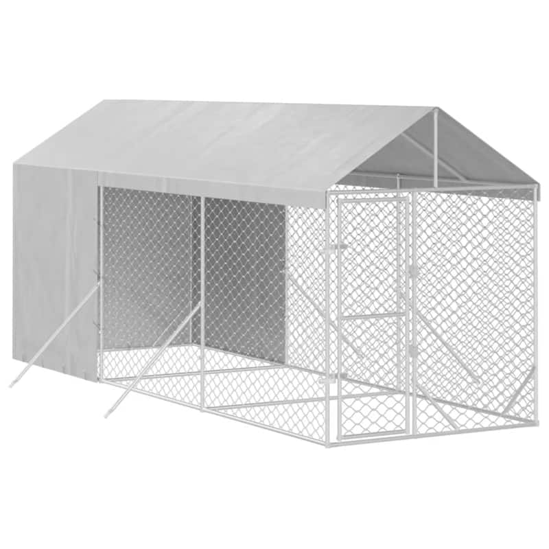vidaXL Outdoor Dog Kennel with Roof Silver Galvanized Steel