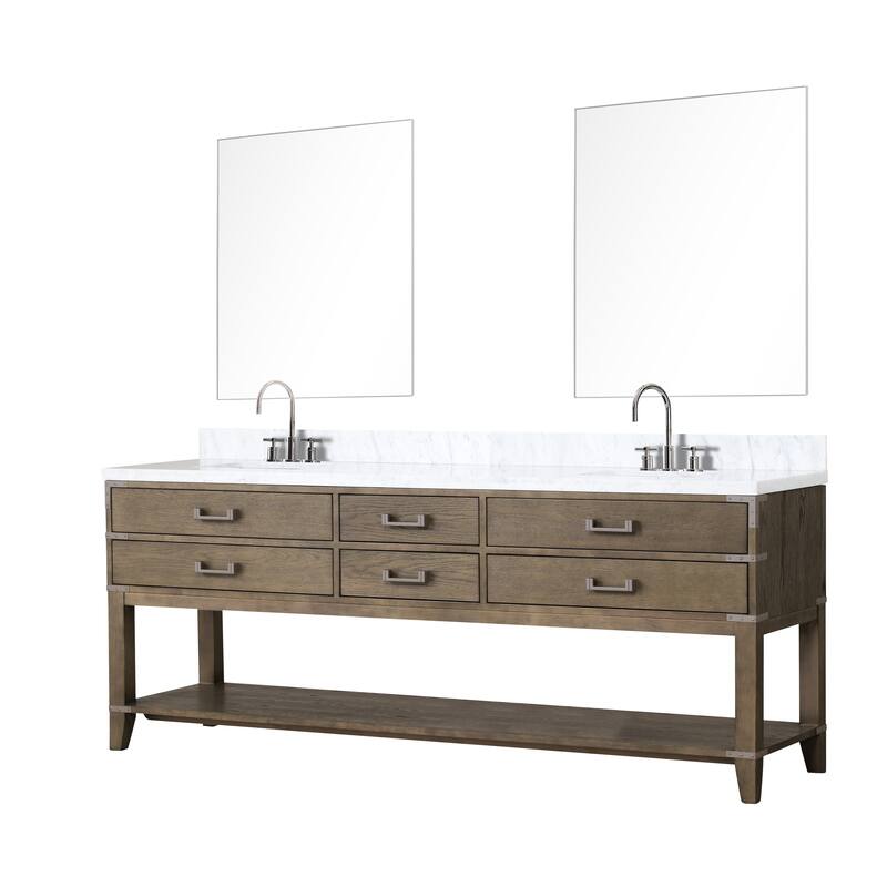 Lexora Norwalk Bath Vanity, Carrara Marble Top, Faucet Set, and Mirror