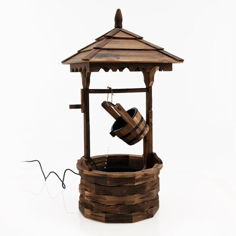 Gymax Rustic Wishing Well Fountain Outdoor Patio Wooden Water Fountain