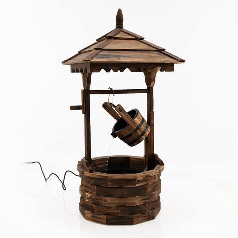 Gymax Rustic Wishing Well Fountain Outdoor Patio Wooden Water Fountain
