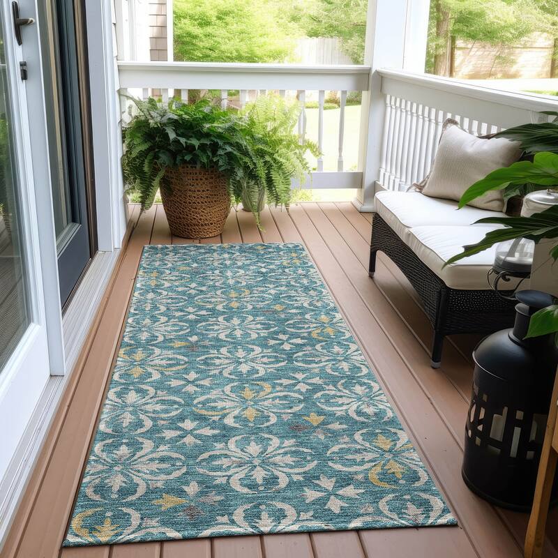 Machine Washable Indoor/ Outdoor Chantille Traditional Medallion Rug - Teal - 2'3" x 7'6"
