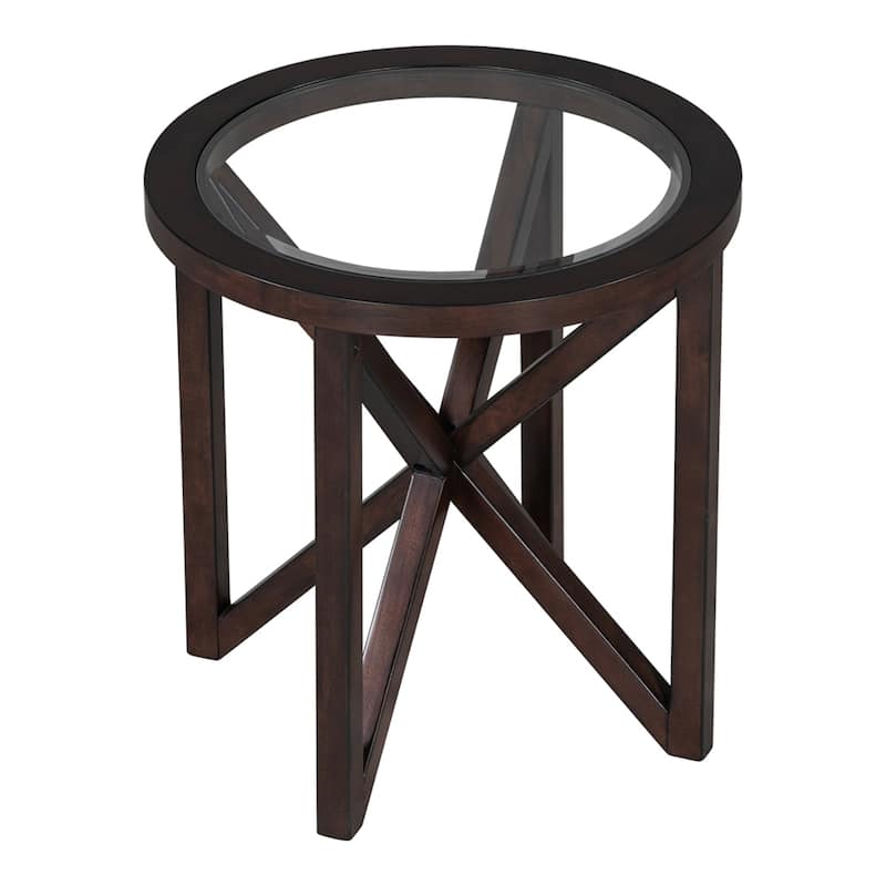 Modern Glass Coffee Table,Solid Wood Base Round Transparent Glass Top