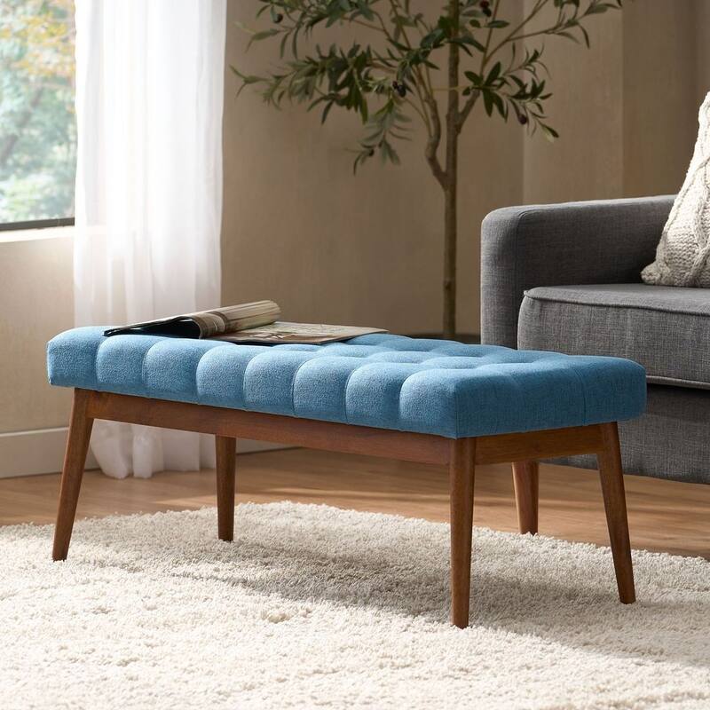 Mid-Century Tufted Ottoman with Rubberwood Frame by Christopher Knight Home