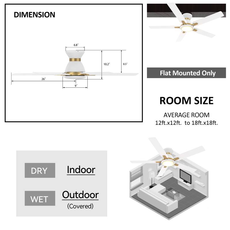 CARRO Joule 52" 5-Blade Smart Ceiling Fan with Light and Remote-Flush Mount
