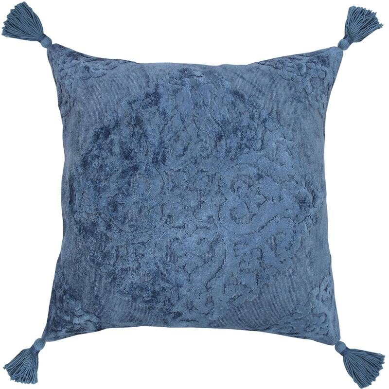 20" Blue Three Dimensional Medallion Design Square Throw Pillow