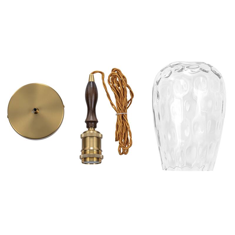 Modern 1-Light Brass Pendant Hammered Glass Shade Kitchen Lighting - Dia.6-in