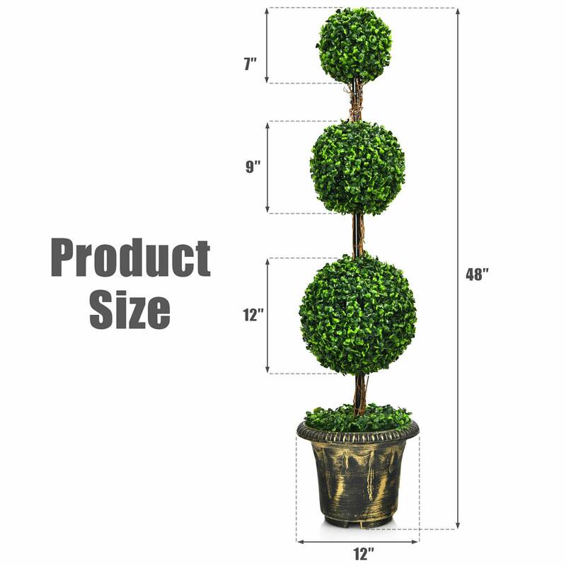Gymax 4 Ft Artificial Triple Ball Topiary Tree Greenery Plant Home