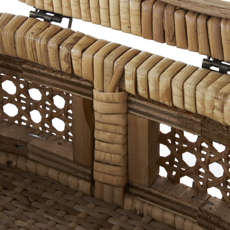 Rattan Handmade Wrapped Oval Storage Decorative Box with Cane Panels and Tempered Glass Top - Set of 2 Brown - Roche River Decor